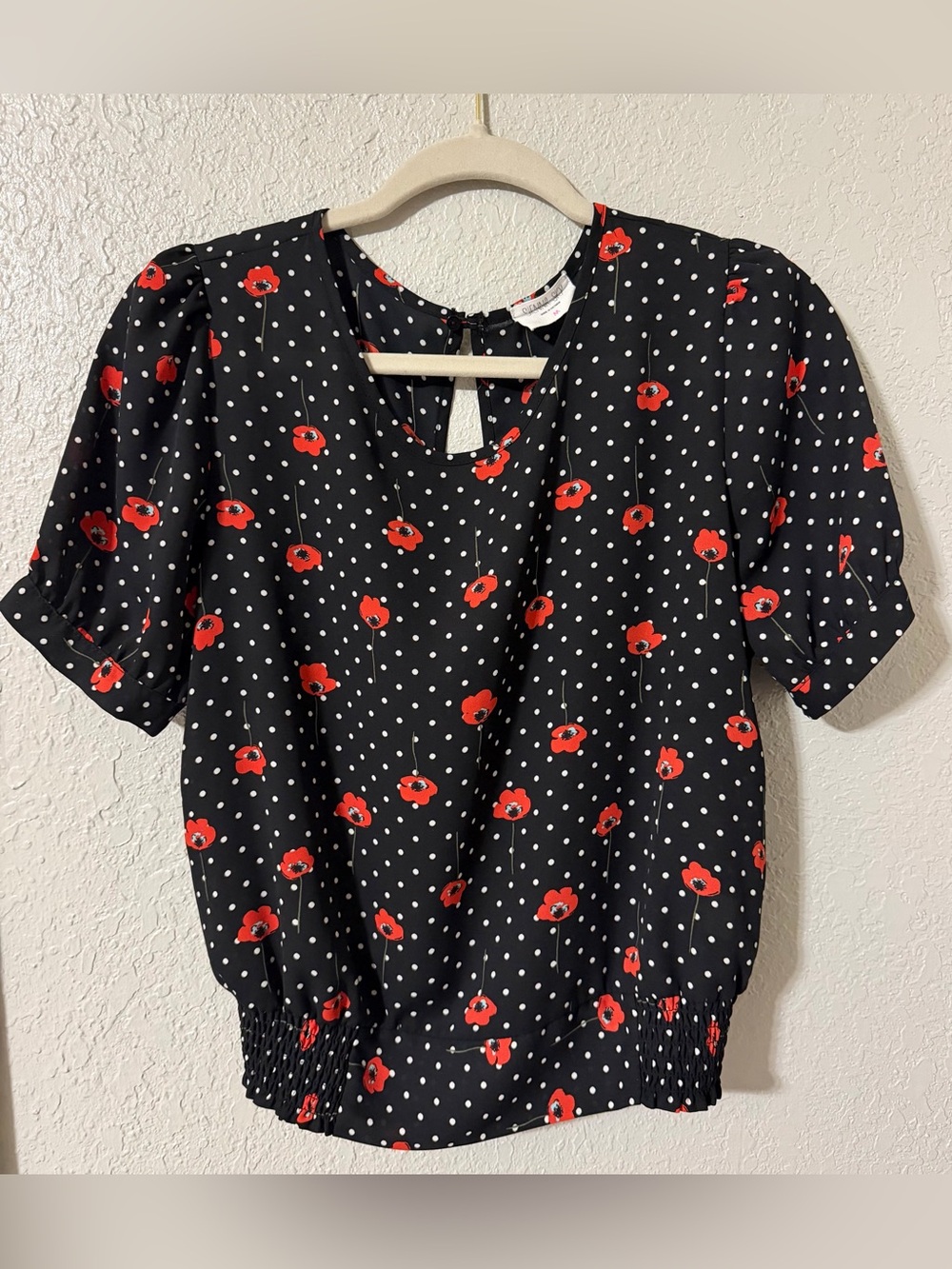Sienna Sky Black Polka Dot Top with Red Floral Print